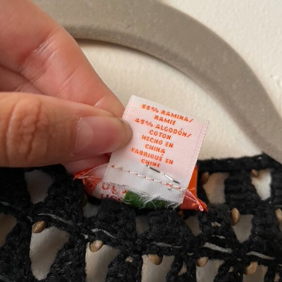 Hearts of Palm Top L Black Crochet Tie Front 3/4 Sleeves Beach Cover Up - Picture 8 of 8